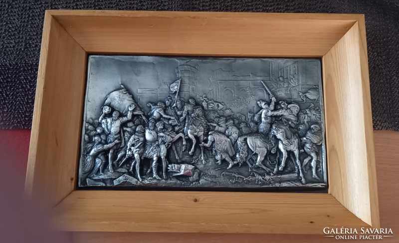 Battle scene pewter embossed wall picture