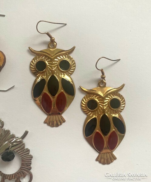 From the owl collection, 3 pairs of women's bijou earrings with an owl figure, 5-8.3 cm