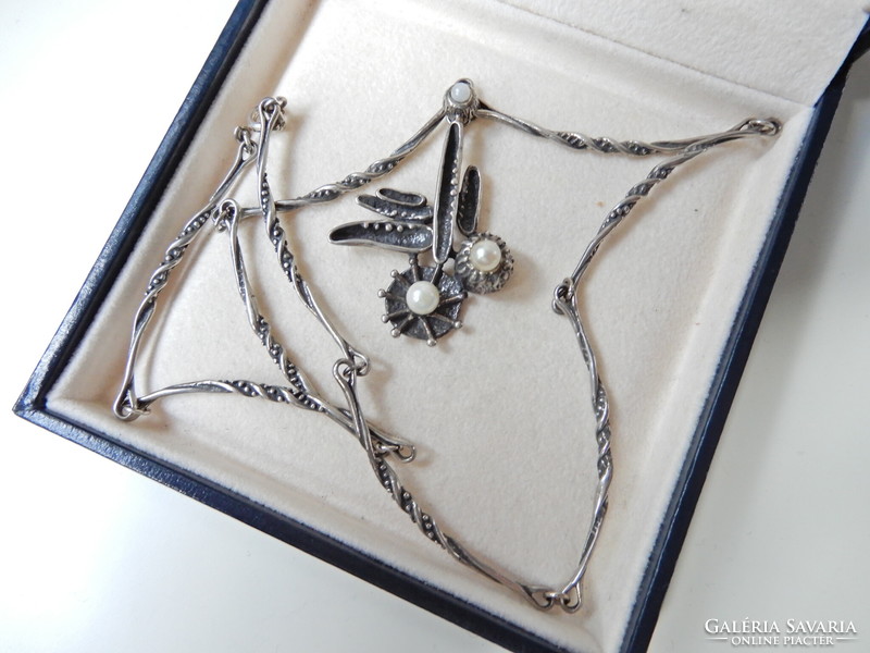 Régi izraeli kézműves ezüst nyaklánc gyöngyökkel