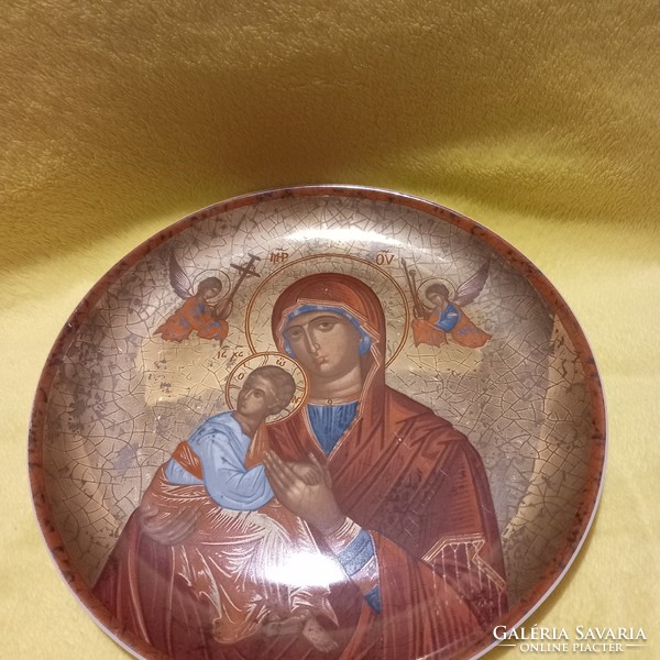 Orthodox Madonna icon on a porcelain plate, (Bavaria). Religious object.