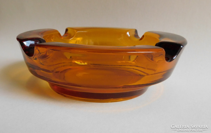 Thick-walled round amber vintage ashtray