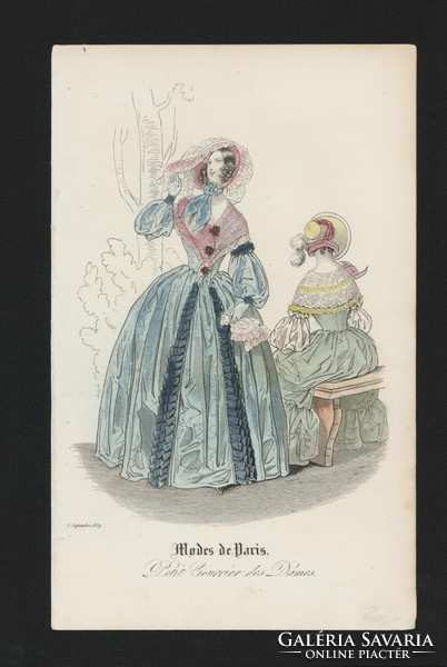 Colored etching, Paris, 1839. Sept. 5., Women's fashion, engraving