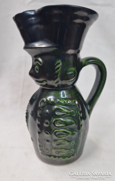 Rare green-black glazed ceramic miska jug 19.5 Cm.