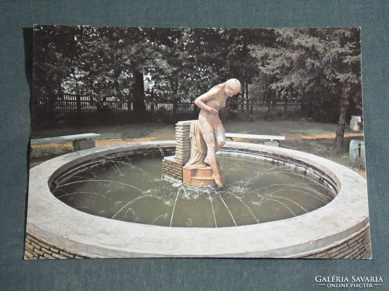 Postcard, balaton boglarelle, nude sculpture fountain entering water, park detail