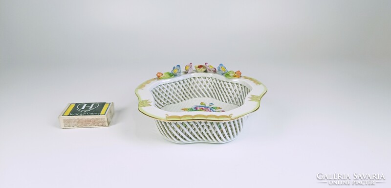 Herendi, openwork basket with viktória (vbo) pattern, hand-painted porcelain, flawless! (B161)
