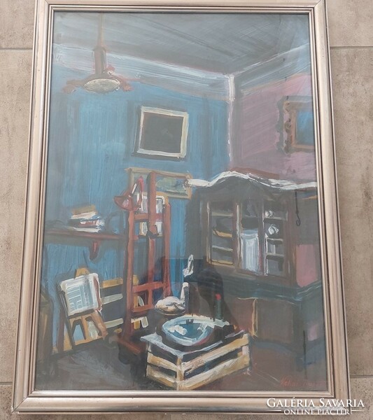 (K) Róbert Kállai interior painting 55x75 cm with frame
