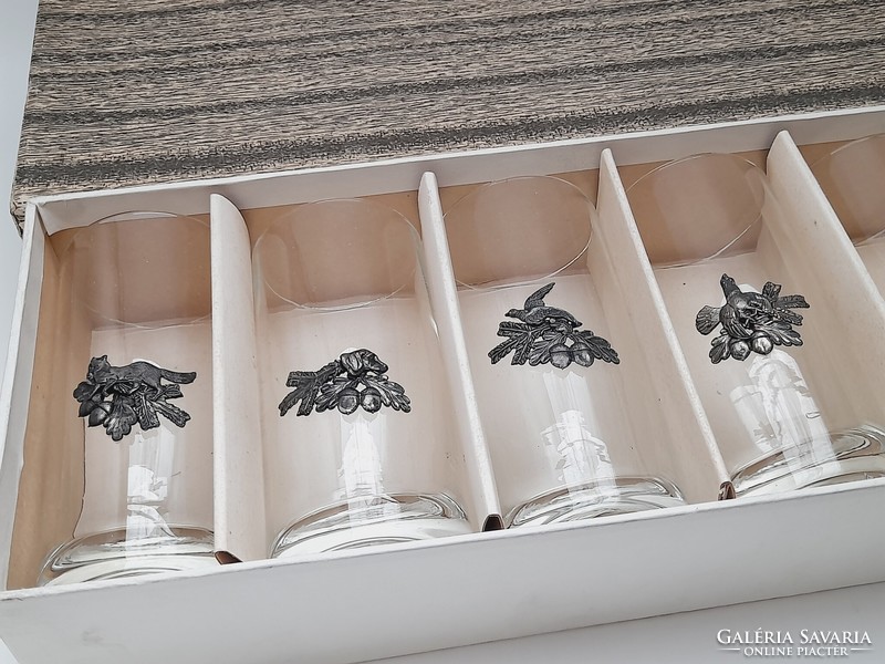 Hunting, wild animal bohemia glass, Czech glass glasses in a box