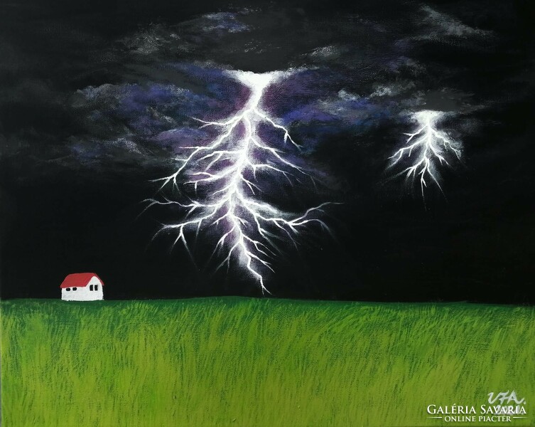 Storm in the field acrylic painting