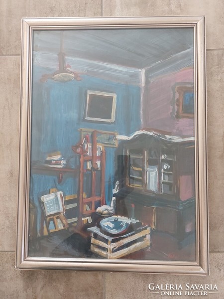 (K) Kállai Róbert Enteriőr festmény 55x75 cm kerettel
