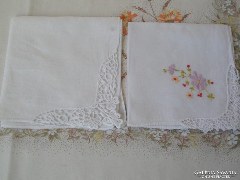 Older lace, hand-embroidered decorative handkerchief (2 pcs.)