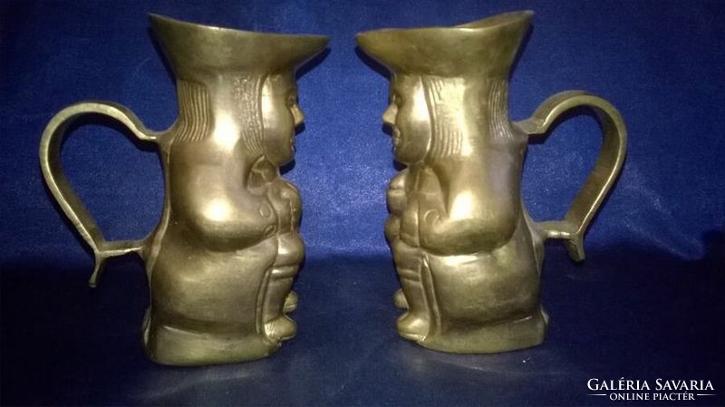 Figural copper jug, pouring pair, shelf decoration