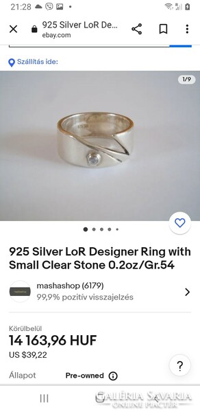 LoR dizájner ezüst medál mélytüzű topáz kővel, ezüst rózsaláncon
