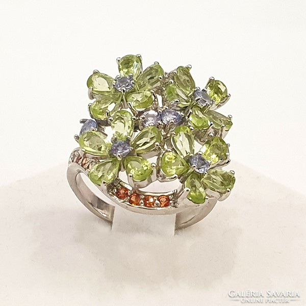 925 Silver ring with real gemstones (sapphire, tanzanite, peridot)