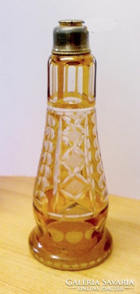 Antik Ludwig Moser & Söhne, Cseh iparművészeti alkotás. Metszett kristály parfümös üveg, Bohemia
