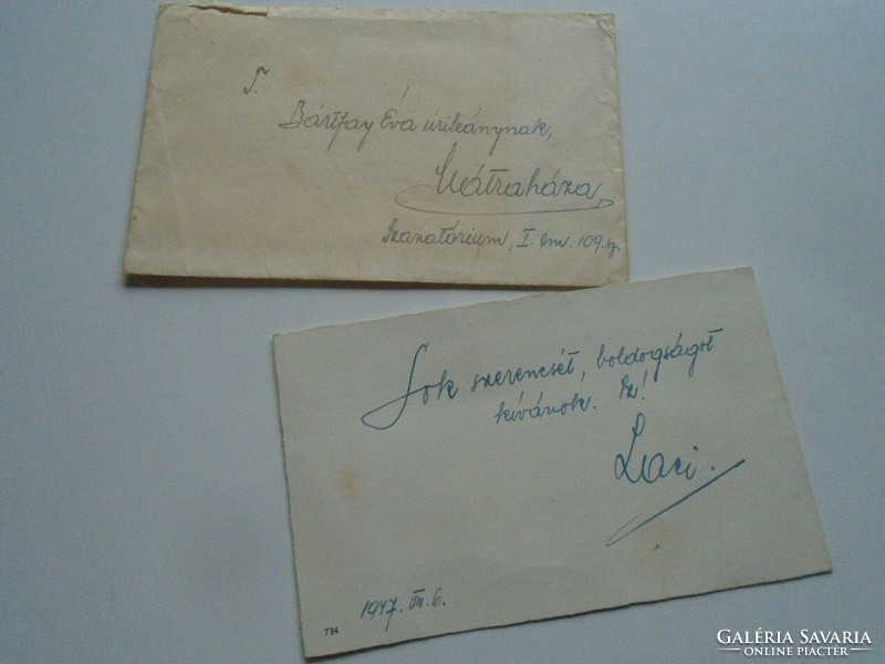 D201164  -  Régi levélboríték + születésnapi üdvözlőkártya - Bártfay Éva -Mátraháza 1947 Szanatórium
