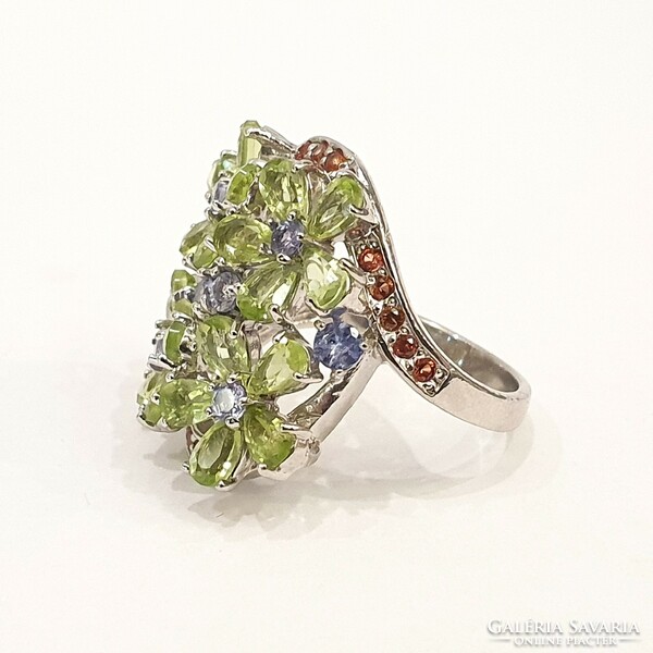 925 Silver ring with real gemstones (sapphire, tanzanite, peridot)