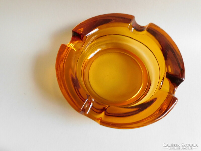 Thick-walled round amber vintage ashtray
