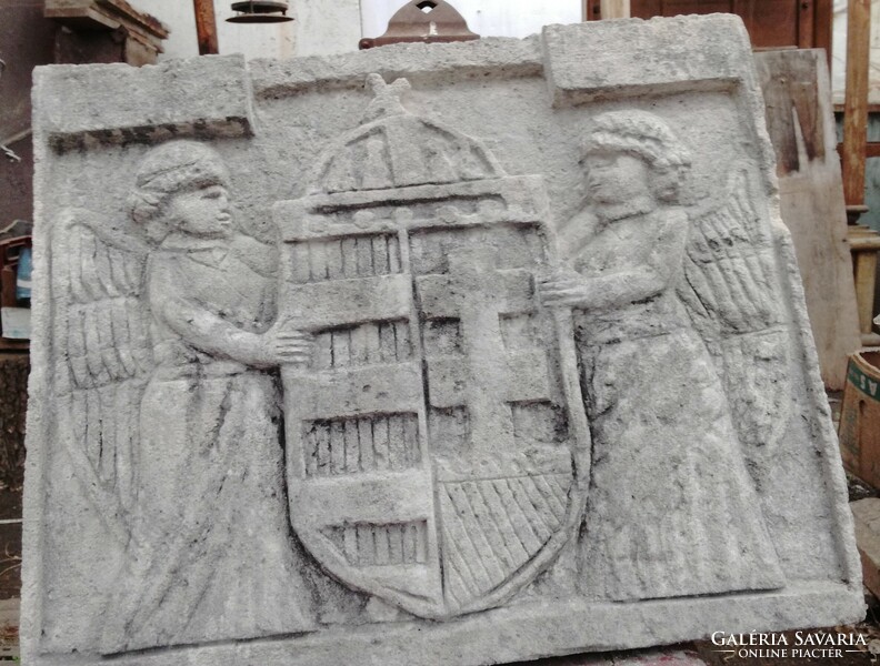 Parasztbarokk mészkő régi magyar címer, épületdísz