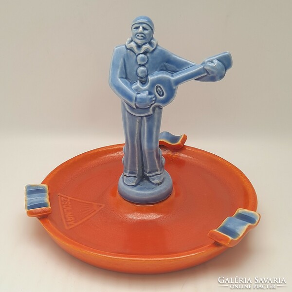 Zsolnay guitar playing clown figurine ashtray, damaged