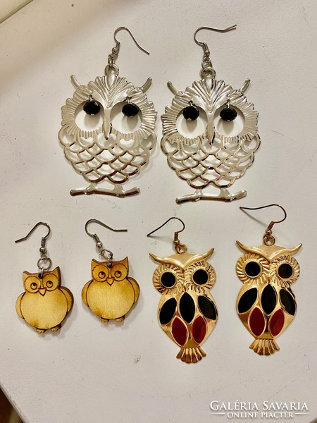 From the owl collection, 3 pairs of women's bijou earrings with an owl figure, 5-8.3 cm