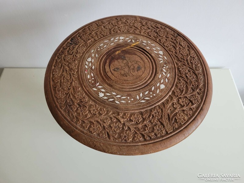 Old carved side table inlaid round table Japanese tea room storage