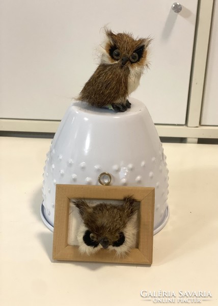 2 old owl figure minifigures made of real animal fur from the owl collection