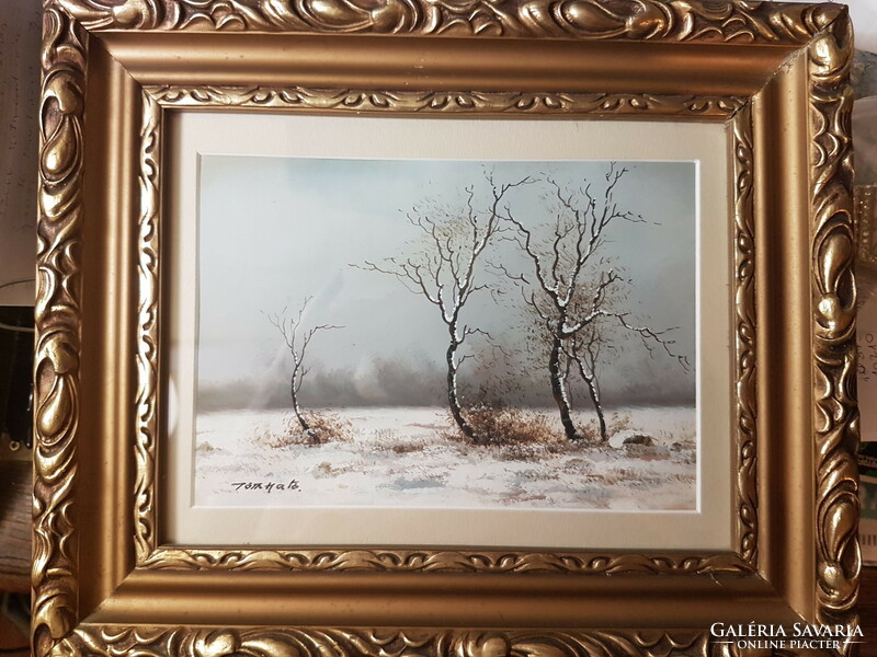 Kató Tóth (painter) winter landscape (lifelike beautiful work in perfect frame), good price. Contemporary.