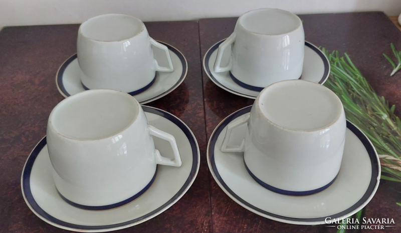 Antique cobalt blue-gold striped porcelain breakfast, mocha, coffee, tea set with 4 cups bottom