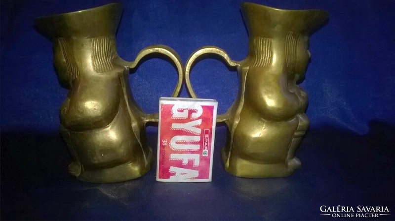 Figural copper jug, pouring pair, shelf decoration