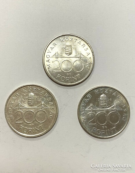 3 db ezüst 200 Ft-os pénzérme 1992 - 1993 - 1994