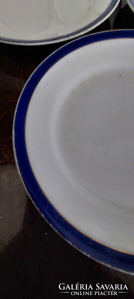 Antique mcp Czechoslovak porcelain cobalt blue-gold striped small plate 8 pieces, diameter: 16 cm