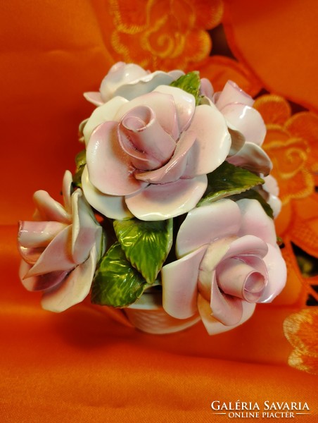 English porcelain rose basket