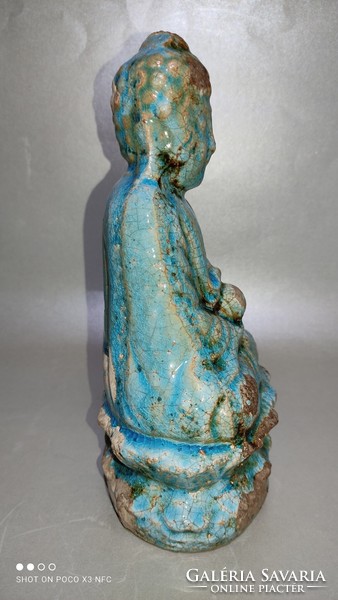 Türkiz színű majolika mázas kerámia szobor