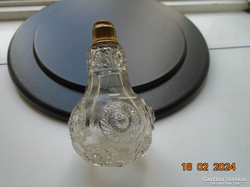 Antique faceted parfum glass with raised raised rosettes and gilded fittings