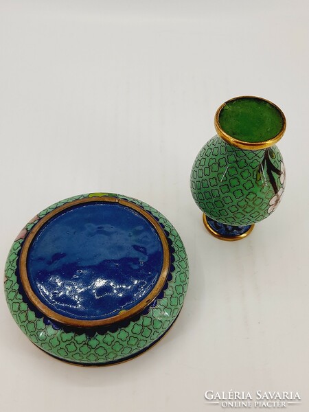 Chinese enamel vase and bowl, 2 in one