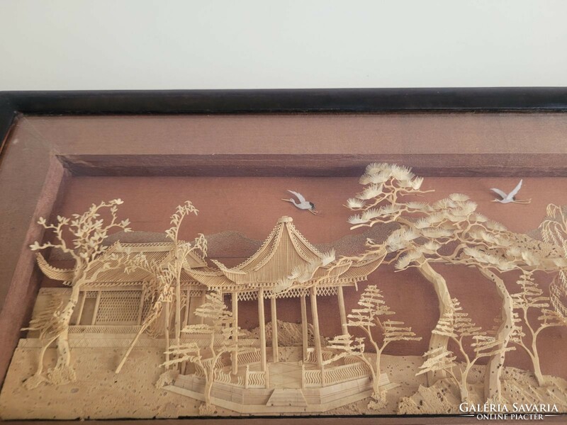 Old diorama oriental landscape handmade Japanese garden wall picture decoration 64 cm