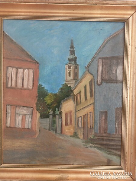 (K) cityscape painting (Szentendre?) 61X72 cm with frame