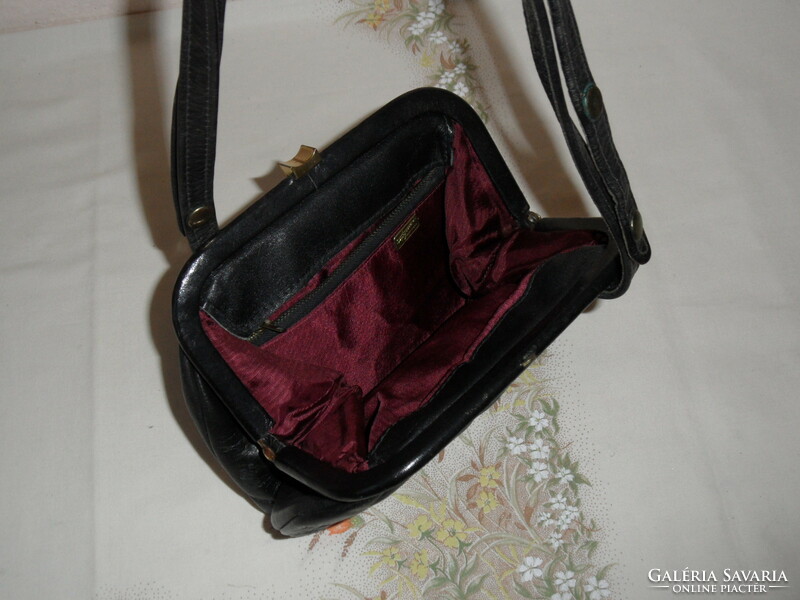 Intermod black leather shoulder bag with radish