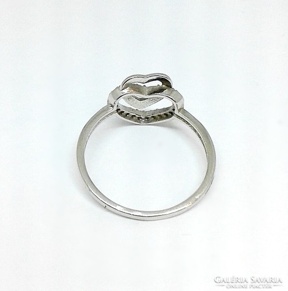 Stone double heart silver ring (zal-ag107654)