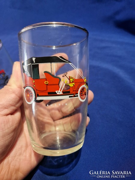 Oldtimer autos  üveg  pohár ,poharak piros kék