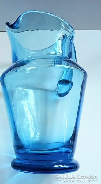 Dark turquoise blue glass jug 19cm, 9dl