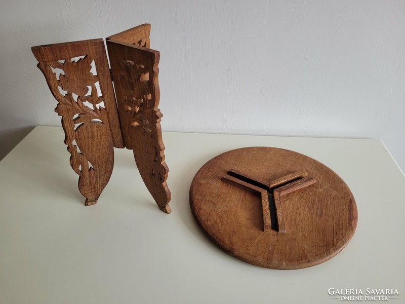 Régi faragott asztalka intarziás kerek asztal japán teázó lerakó