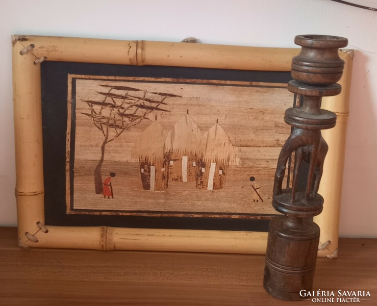African bamboo image with wooden candle holder