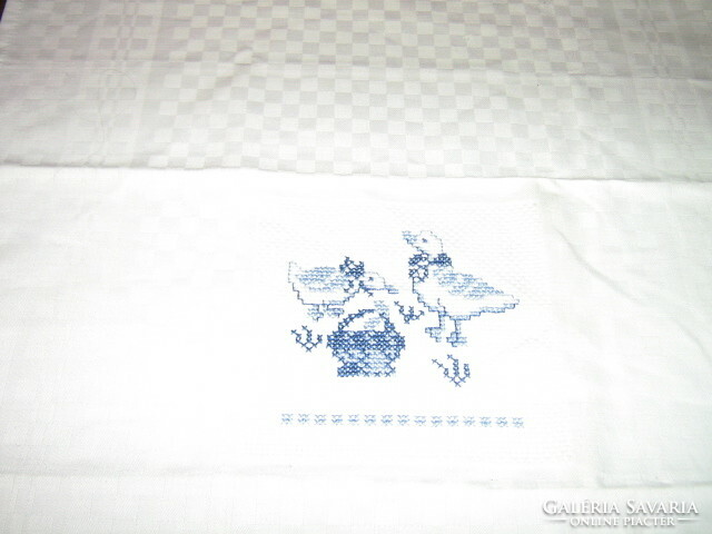 Cute hand-embroidered duck spring damask napkin