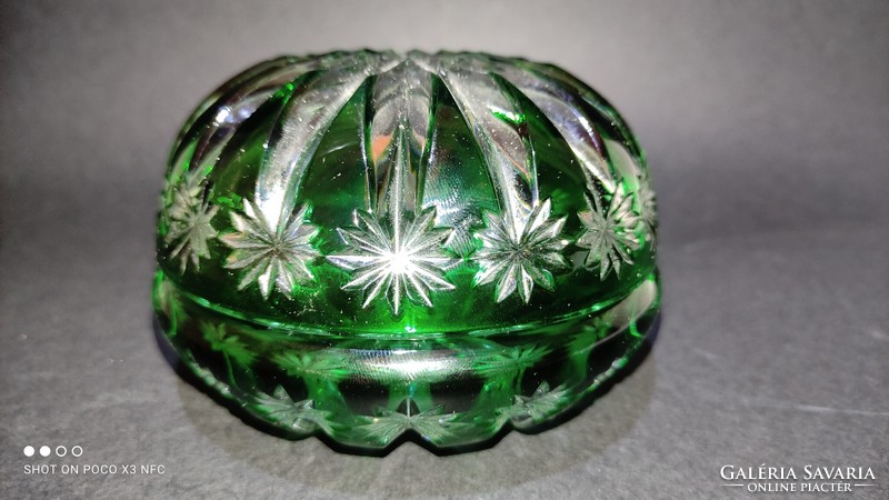 Emerald green polished crystal glass bonbonier candy dispenser with lid