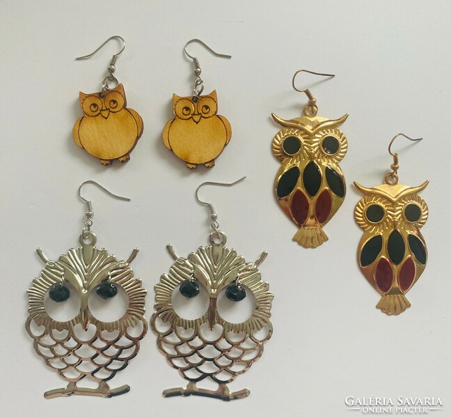 From the owl collection, 3 pairs of women's bijou earrings with an owl figure, 5-8.3 cm