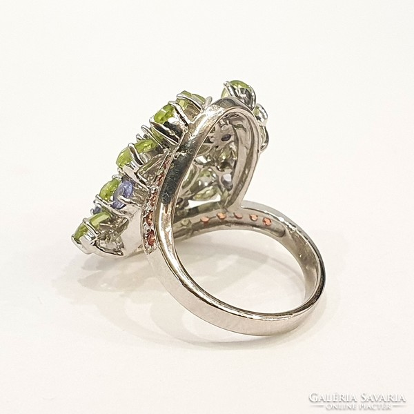 925 ezüst Gyűrű valódi drágakövekkel (Zafír, tanzanite, peridot)