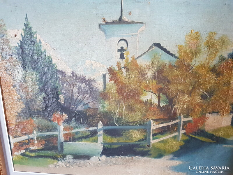 Ifj. Horváth György ( 1910-1959)-Templomkert-  régi festmény, szép  felújitott keretben jó áron