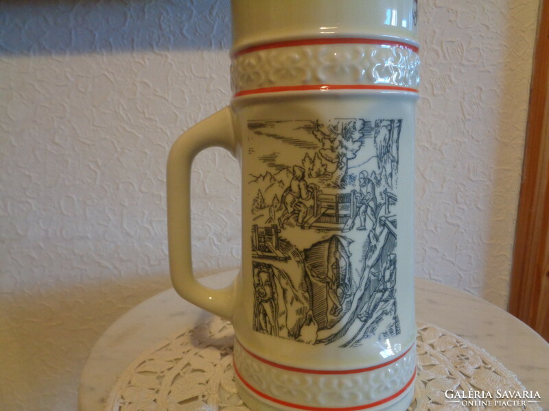 Miner's mug, souvenir from your colleagues, Hóllóháza porcelain