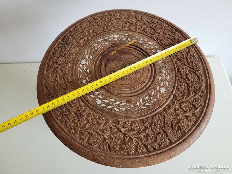 Old carved side table inlaid round table Japanese tea room storage